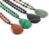 8mm Agates Beads Drop-shape Pendant Necklace Rose Quartzs Beaded Long Necklace