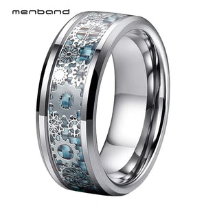 8mm Tungsten Carbide Gear Wheel Ring with Carbon Fiber Inlay