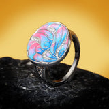 925 Silver Flower Enamel Engagement Ring