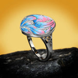 925 Silver Flower Enamel Engagement Ring