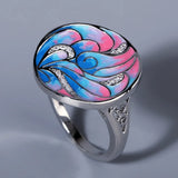 925 Silver Flower Enamel Engagement Ring