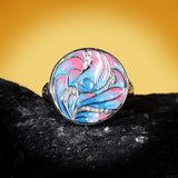 925 Silver Flower Enamel Engagement Ring