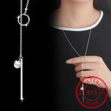 925 Silver Circle Strip Bar Pendant Necklace Adjustable Chain for Women LN0194