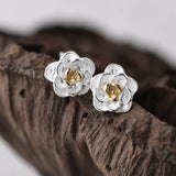925 Silver Plated Rose Flower Stud Earrings for Women EH073