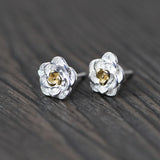 925 Silver Plated Rose Flower Stud Earrings for Women EH073