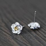 925 Silver Plated Rose Flower Stud Earrings for Women EH073