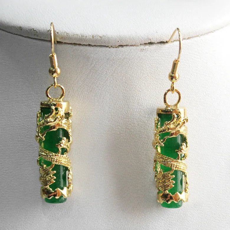Green Jade Dragon Earrings - Unique and Amazing Pair