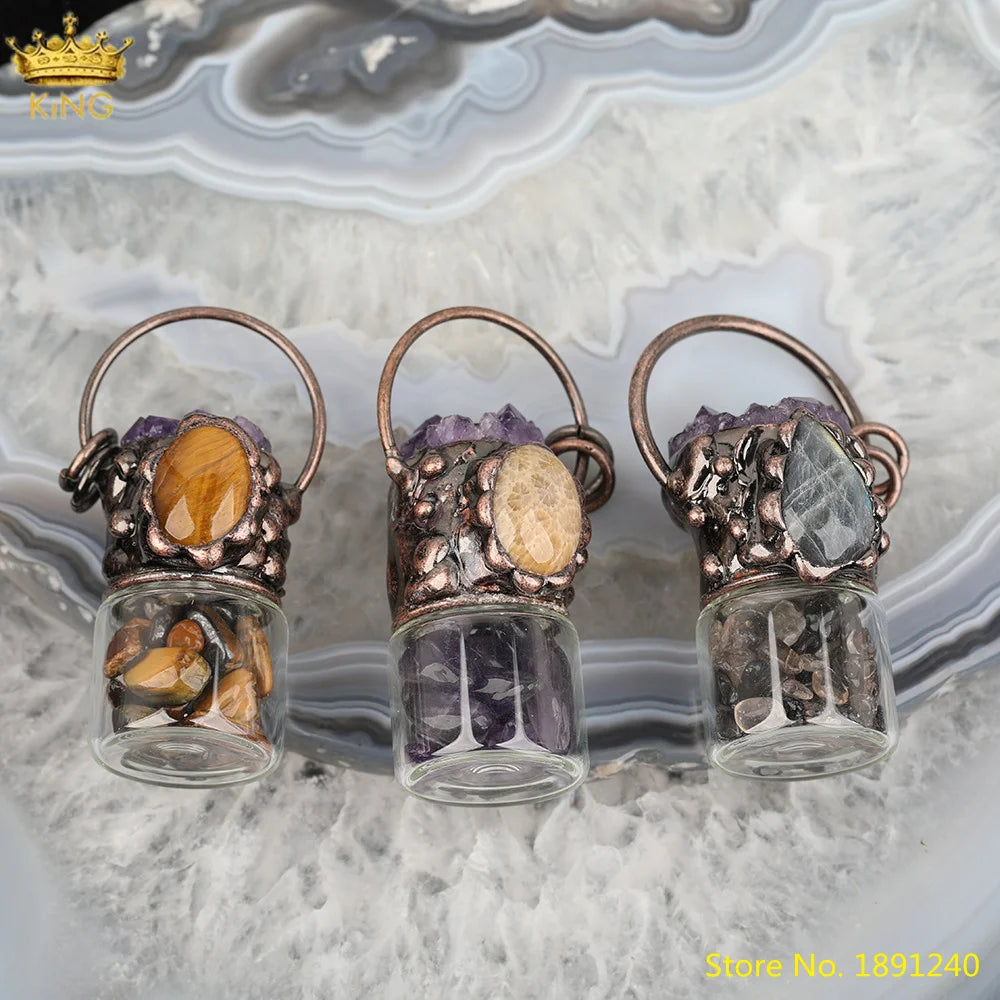 Amethysts Quartz Chip Beads Pendant Vintage Bronze Hoop Gemstone Charms