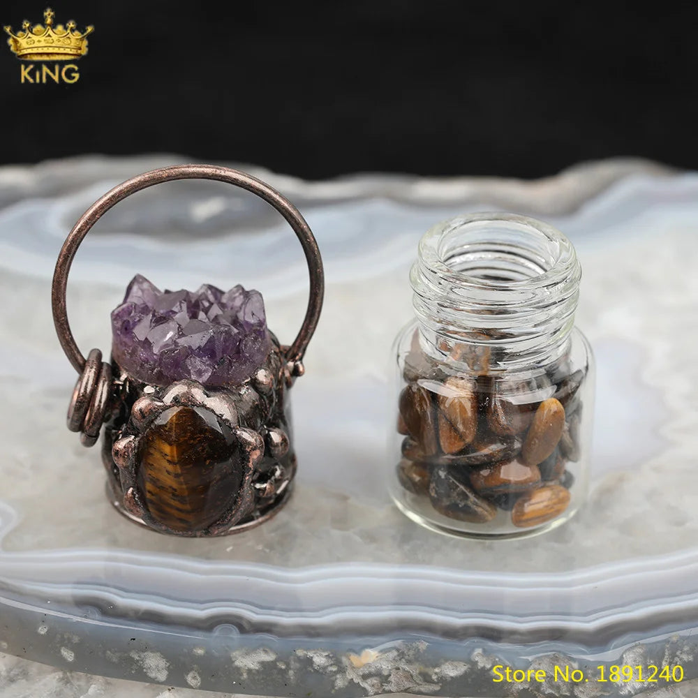 Amethysts Quartz Chip Beads Pendant Vintage Bronze Hoop Gemstone Charms