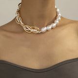 Baroque Pearl Choker Necklace Asymmetry Statement Seed Bead Twisted Chain