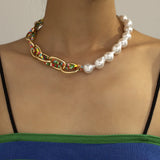 Baroque Pearl Choker Necklace Asymmetry Statement Seed Bead Twisted Chain