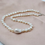 Baroque Pearl Necklace Large Grain Pendant Short Chain