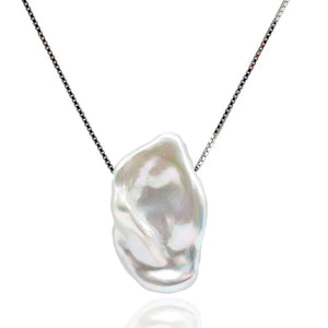 Baroque Pearl Necklace Freshwater Serrated Pearl Pendant 925 Sterling Silver