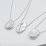 Baroque Pearl Necklace Freshwater Serrated Pearl Pendant 925 Sterling Silver