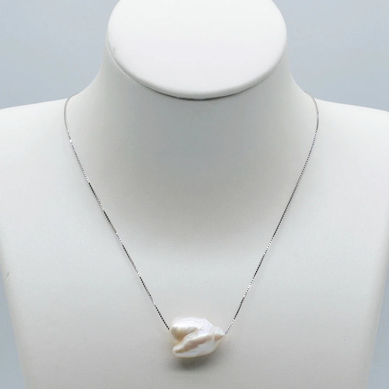 Baroque Pearl Necklace Freshwater 925 Silver Pendant Women's Necklace
