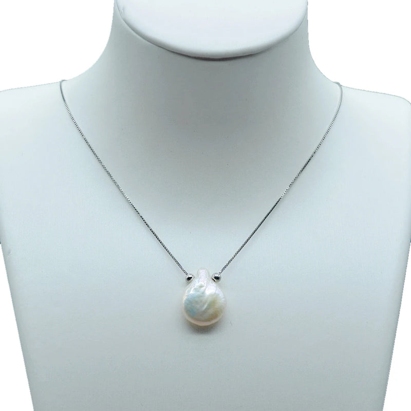 Baroque Pearl Heart Pendant Necklace Silver Chain