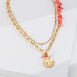 Natural Red Coral Gemstone Beaded Necklace Jewelry Set