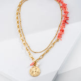Natural Red Coral Gemstone Beaded Necklace Jewelry Set