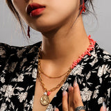 Natural Red Coral Gemstone Beaded Necklace Jewelry Set