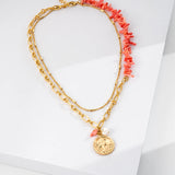 Natural Red Coral Gemstone Beaded Necklace Jewelry Set