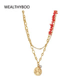 Natural Red Coral Gemstone Beaded Necklace Jewelry Set