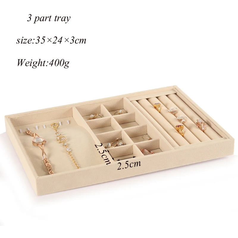Beige Velvet Jewelry Tray Jewellery Display Box Necklace Earring Pendant Stud