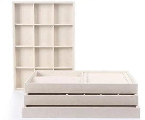 Beige Velvet Jewelry Tray Jewellery Display Box Necklace Earring Pendant Stud