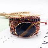 Tiger Eye Wrap Bracelet for Women Geometric Stone Beadwork Boho