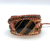 Tiger Eye Wrap Bracelet for Women Geometric Stone Beadwork Boho