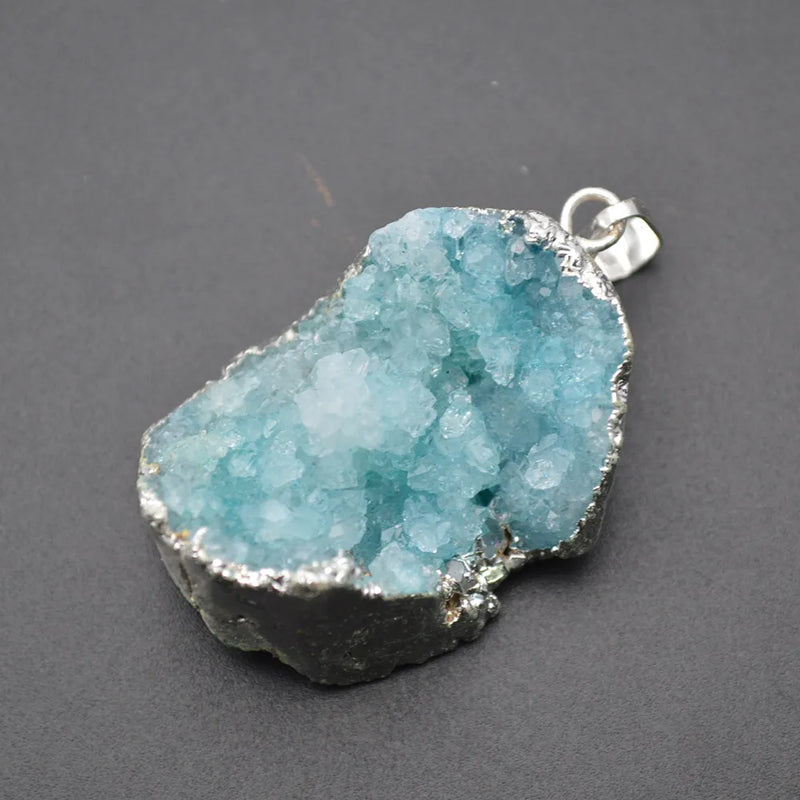 Lot of 3 Unique Drusy Geode Quartz Agate Rough Stone Pendants