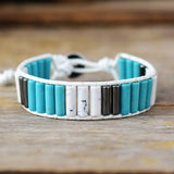 Boho Tube Shape Natural Stones Leather Wrap Bracelet