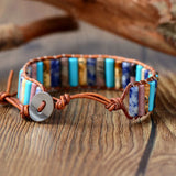 Boho Tube Shape Natural Stones Leather Wrap Bracelet