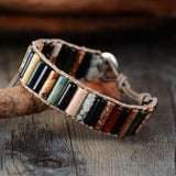 Boho Tube Shape Natural Stones Leather Wrap Bracelet