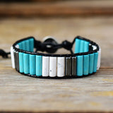 Boho Tube Shape Natural Stones Leather Wrap Bracelet