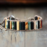 Boho Tube Shape Natural Stones Leather Wrap Bracelet