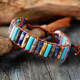 Boho Tube Shape Natural Stones Leather Wrap Bracelet