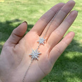 925 Silver Pave CZ Double Star Wedding Bracelet Gift For Women