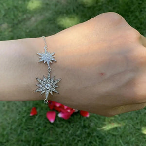 925 Silver Pave CZ Double Star Wedding Bracelet Gift For Women