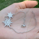 925 Silver Pave CZ Double Star Wedding Bracelet Gift For Women
