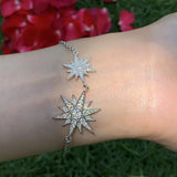 925 Silver Pave CZ Double Star Wedding Bracelet Gift For Women