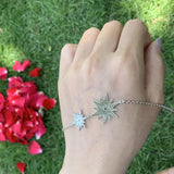 925 Silver Pave CZ Double Star Wedding Bracelet Gift For Women