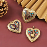 Carved Metal Brass Heart Photo Locket Pendant Charm for Women Men