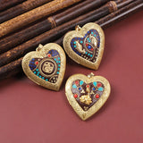 Carved Metal Brass Heart Photo Locket Pendant Charm for Women Men