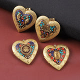 Carved Metal Brass Heart Photo Locket Pendant Charm for Women Men