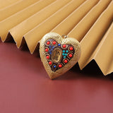 Carved Metal Brass Heart Photo Locket Pendant Charm for Women Men