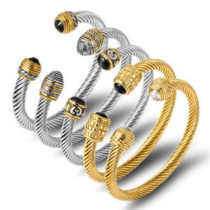 Chain Link Braided Open Cuff Bangle Stainless Steel