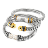 Chain Link Braided Open Cuff Bangle Stainless Steel