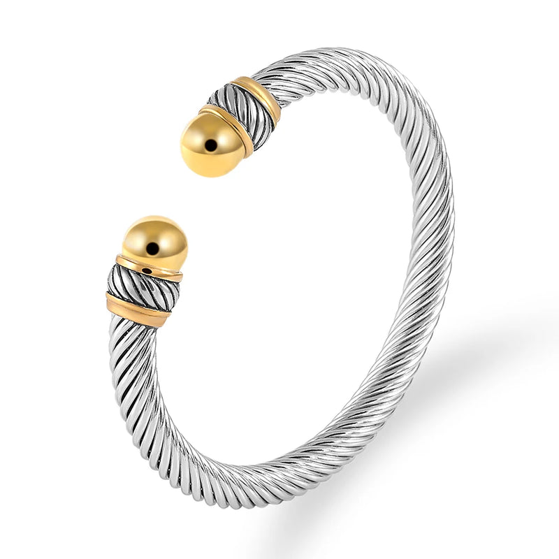 Vintage Stainless Steel Chain Link Braided Cuff Bangles