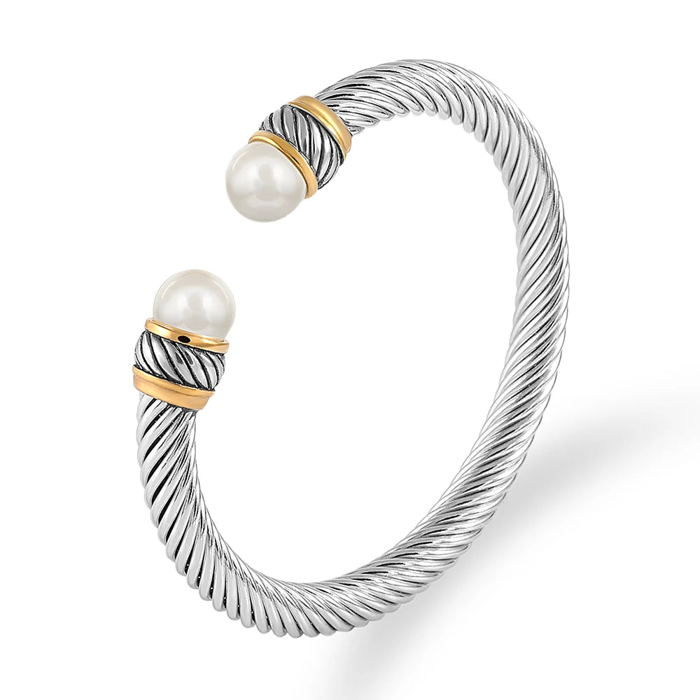 Vintage Stainless Steel Chain Link Braided Cuff Bangles