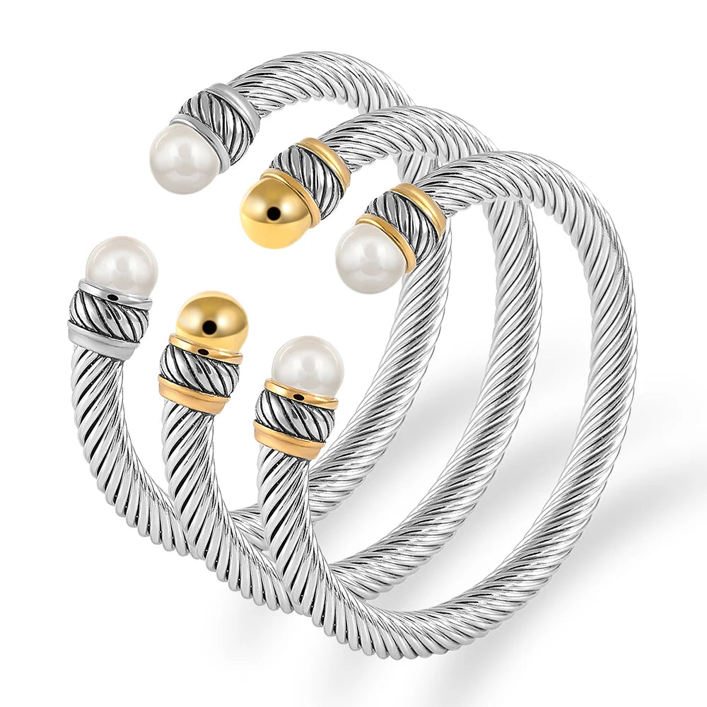 Vintage Stainless Steel Chain Link Braided Cuff Bangles